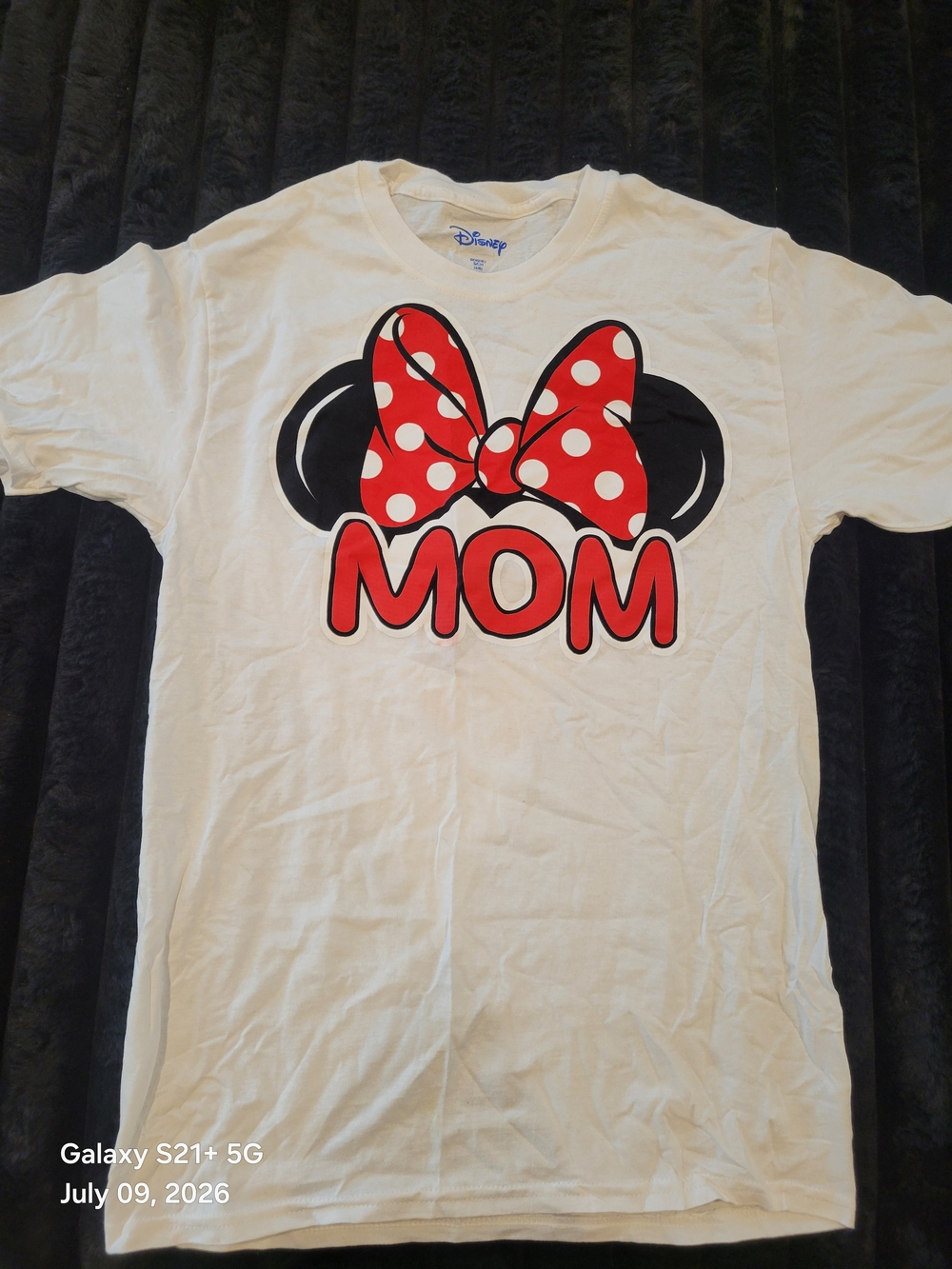 Disney White Tee with Red Polka Dot Bow "MOM" Graphic